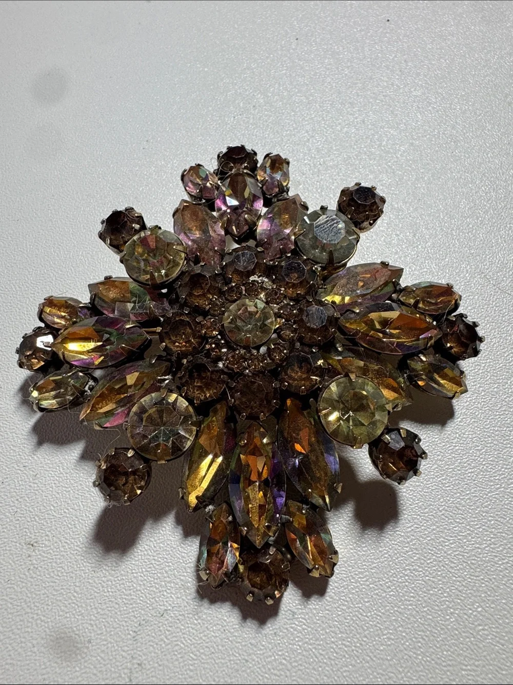 WEISS Aurora Borealis Rhinestone Brooch & Clip Earrings Set